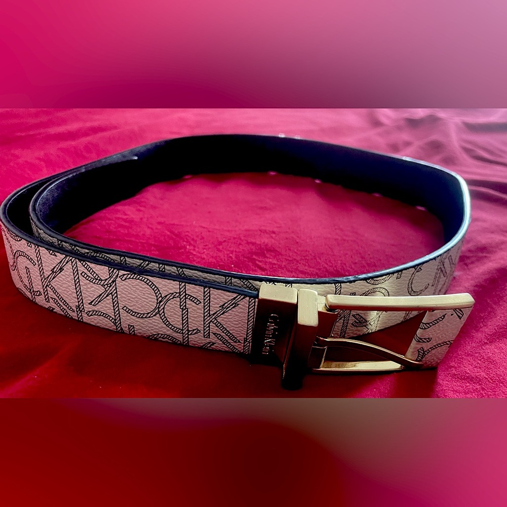 Calvin Klein Logo Belt with Gold Buckle